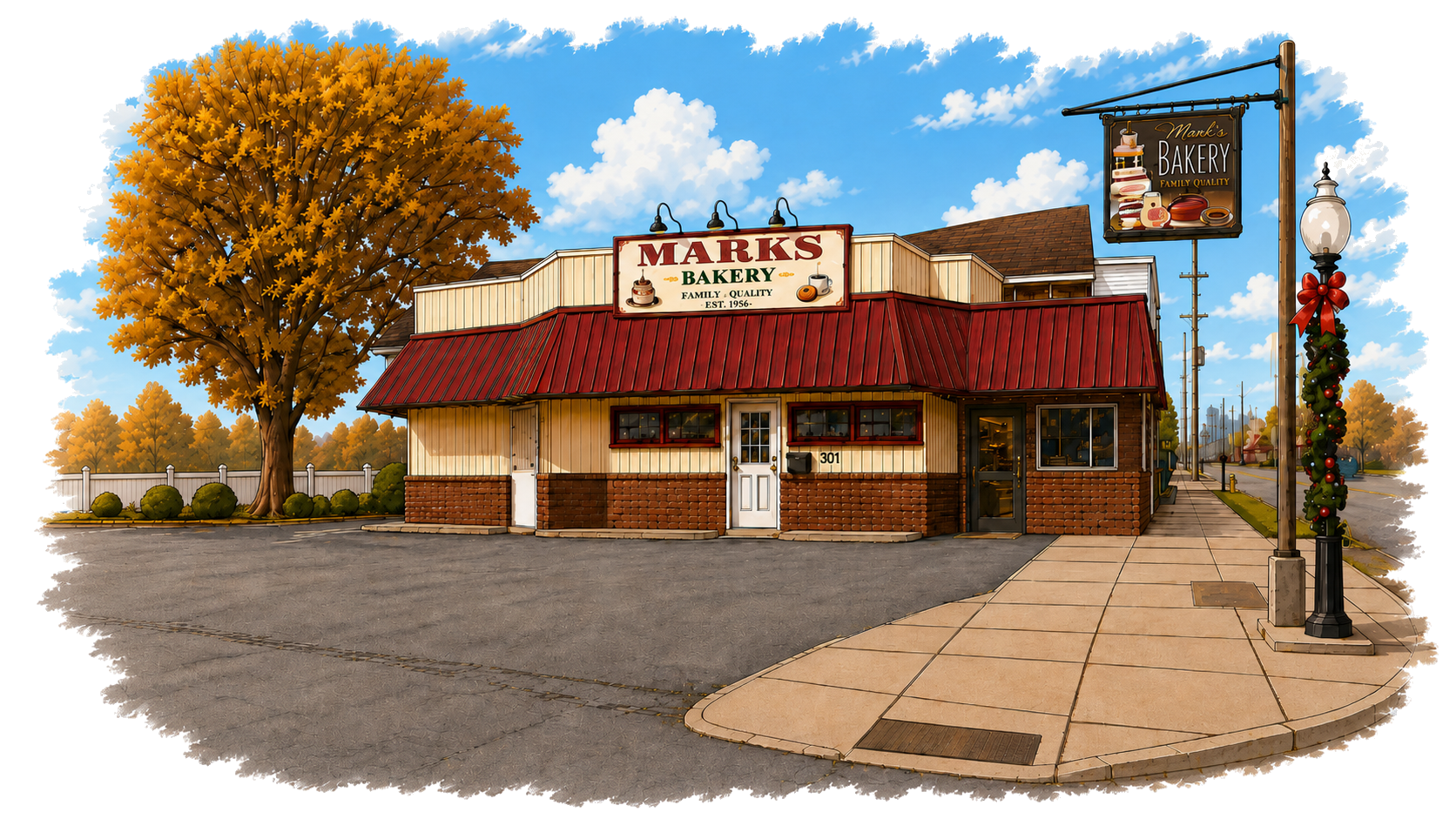 Marks Bakery storefront in Du Quoin, Illinois